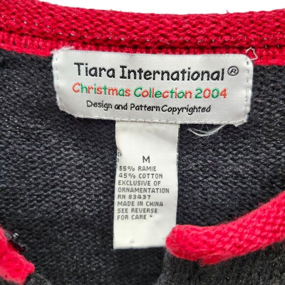 Tiara International Christmas Cardigan Sweater Womens Medium Black Red VTG 2004 - Picture 5 of 8